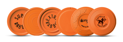 Row of orange Eurotarget Piattelli clay pigeons